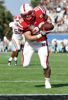Rex Burkhead scores a touchdown on a pass reception in the second quarter