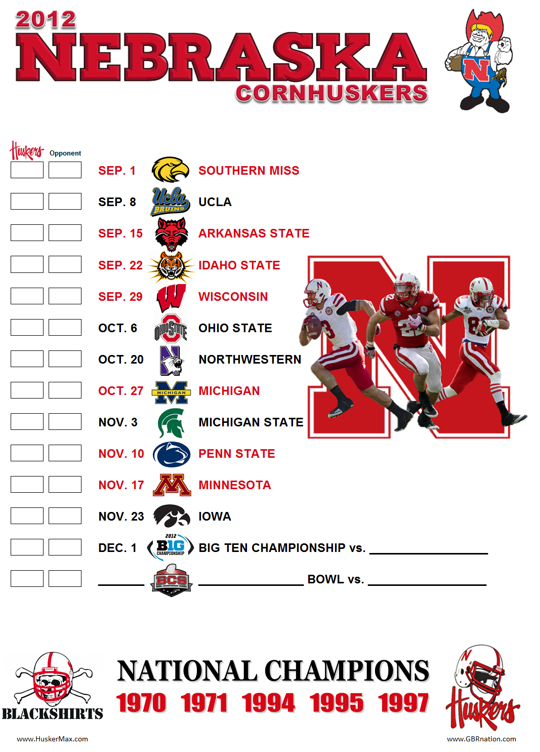 Nebraska Football Schedule 2022 Printable 2012 Printable Schedule -- Huskermax™