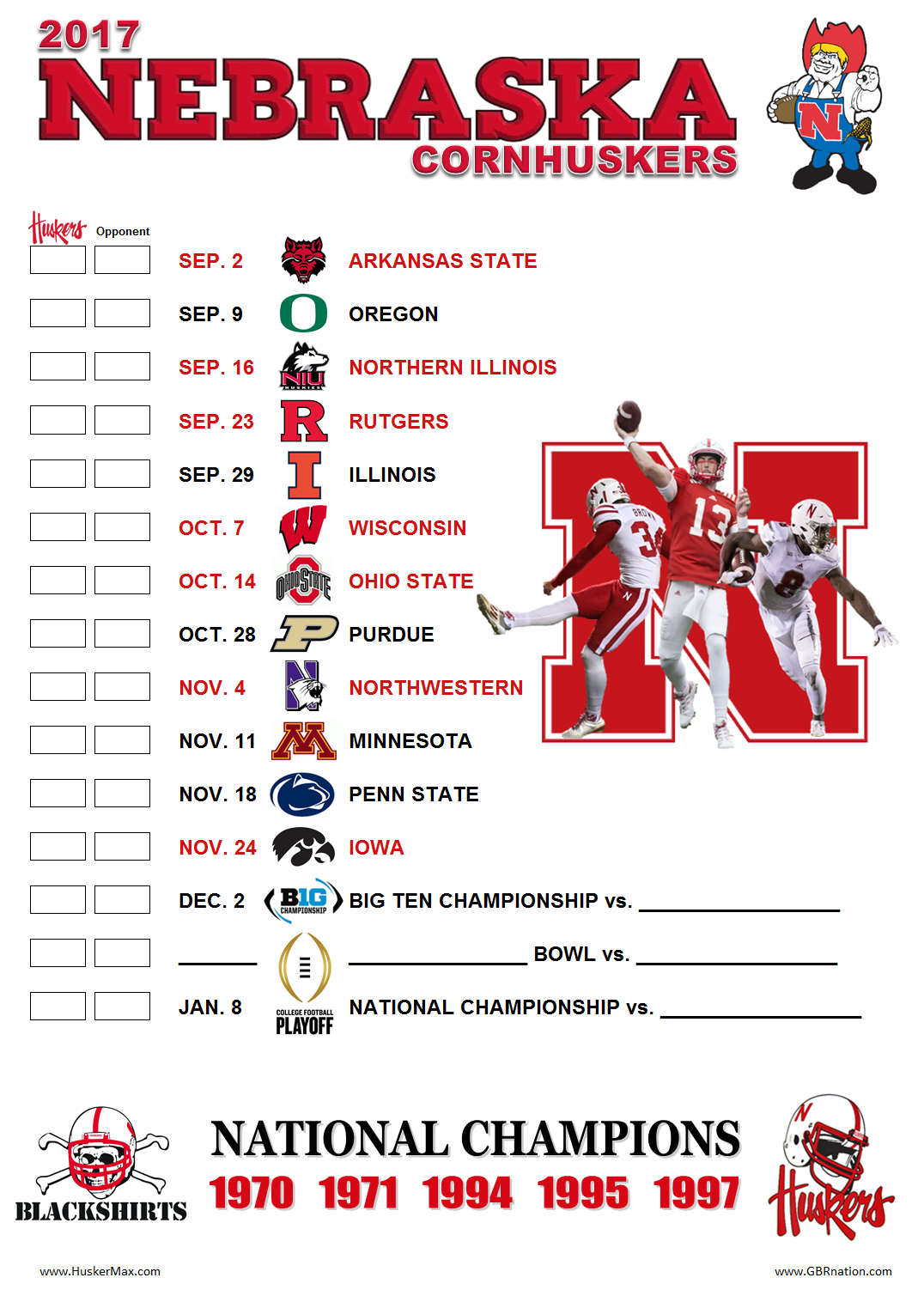 Nebraska Football Schedule 2022 Printable 2017 Printable Schedule -- Huskermax™