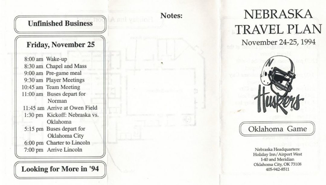 Husker/OU Game Travel Plan '94