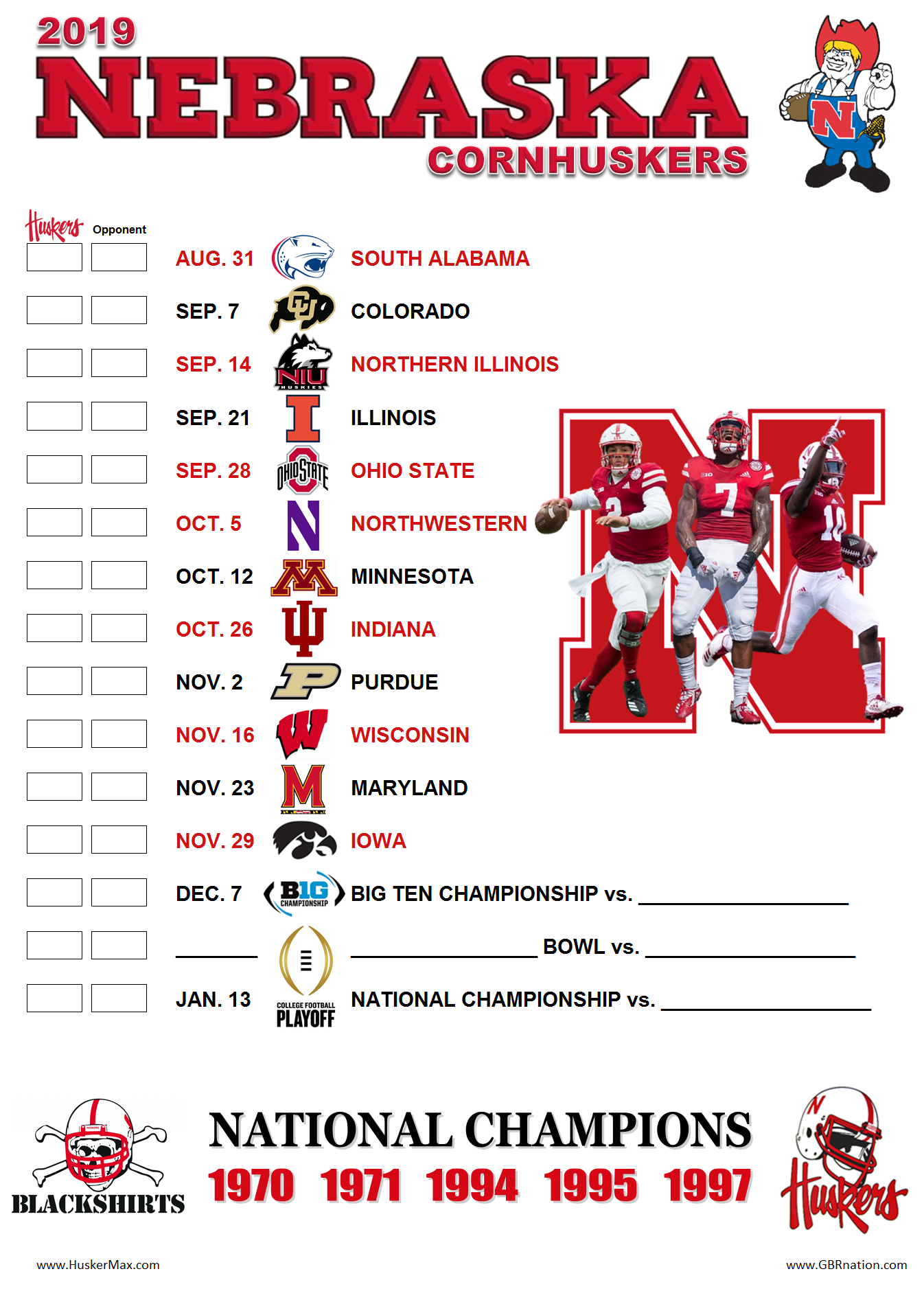 Printable 2019 Nebraska Football Schedule August 19 2019