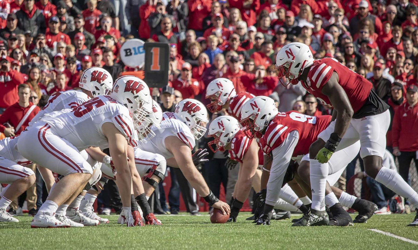 The Blackshirts line up against the Wisconsin offense