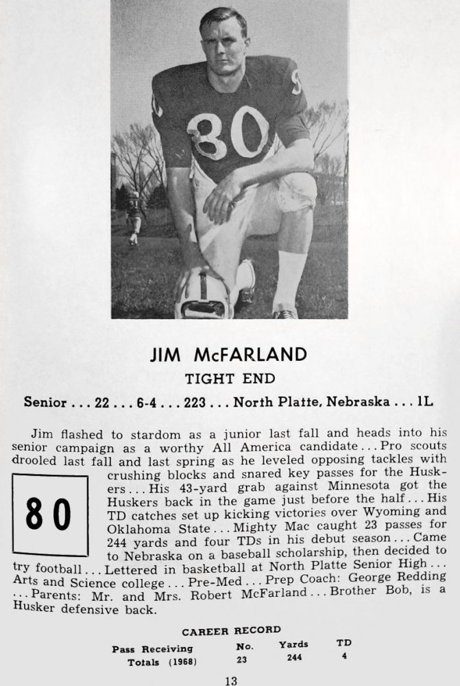 Jim McFarland bio, 1969 Nebraska football media guide HuskerMax