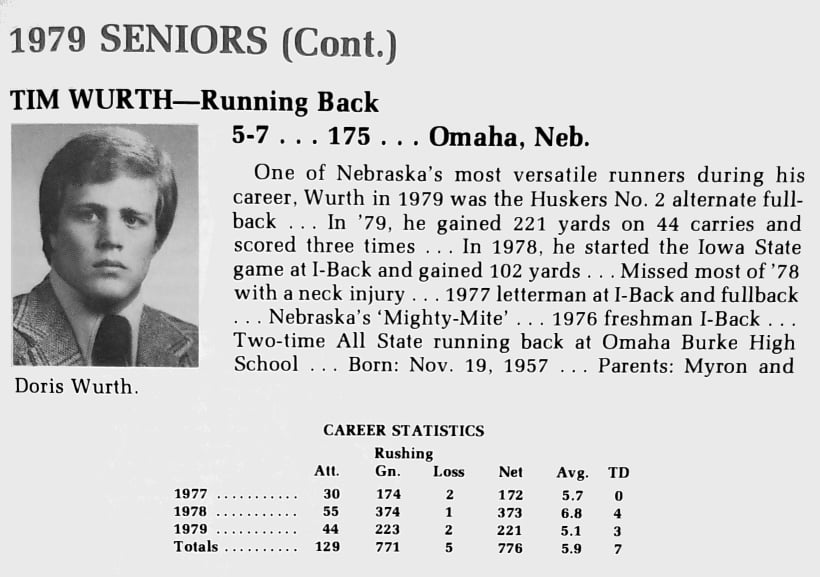 Tim Wurth bio, 1980 Nebraska media guide HuskerMax