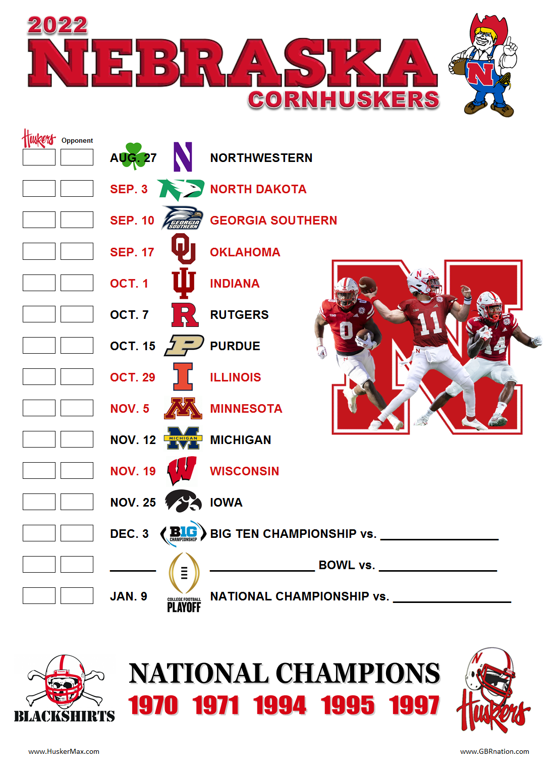 Printable Husker Football Schedule